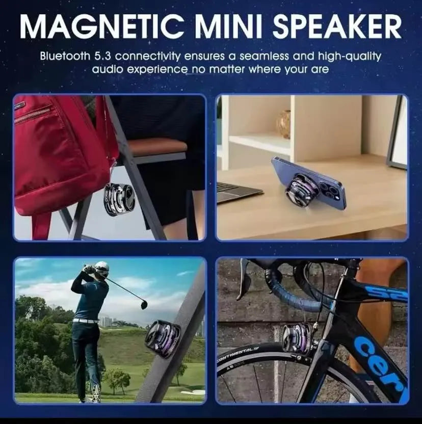 Outdoor Magnetic Bluetooth 5.3 Speaker | Wireless Portable Mini Travel Stereo with RGB Light & Phone