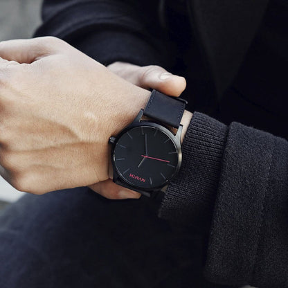 MVMT Men Analog Wrist Watch with Artificial Leather Belt - Black