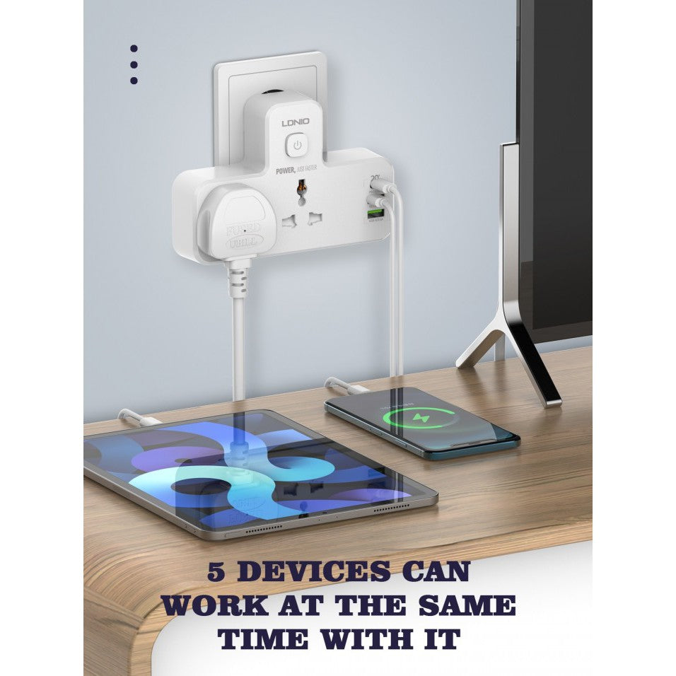 LDNIO SC2311 20W Type-C + 2 USB PD & QC3.0 Charger Extension 2 Way Power Socket with Touch Control Night Lamp