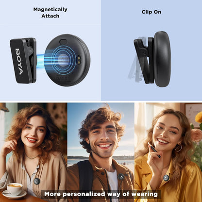 BOYA Omic-D Wireless Lavalier Microphone for iPhone MFi Certified, Noise Cancelling Lapel Mic Wireless with Magnetic Clip iPhone Microphone for Video Recording YouTube Vlog