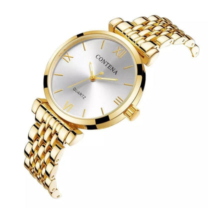 Contena Gold Stainless Steel Luxury Ladies Watch Quartz Analog Business Chain Casual Wrist Dial