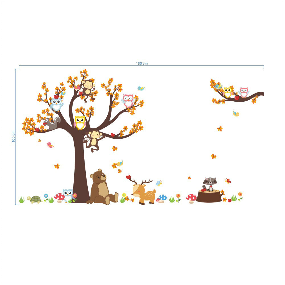 Animal Tree Cartoon Giraffe Animals Theme Wall Art Decal Sticker Decoration for Living Room Nursery Baby Girl Boy Kid Children's Room Bedroom Decoration