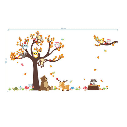 Animal Tree Cartoon Giraffe Animals Theme Wall Art Decal Sticker Decoration for Living Room Nursery Baby Girl Boy Kid Children's Room Bedroom Decoration