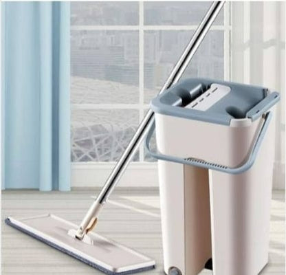 Adjustable Cotton Bucket Scratch Mop with Washable Pads, Hands-Free Microfiber Flat Spin Mop System