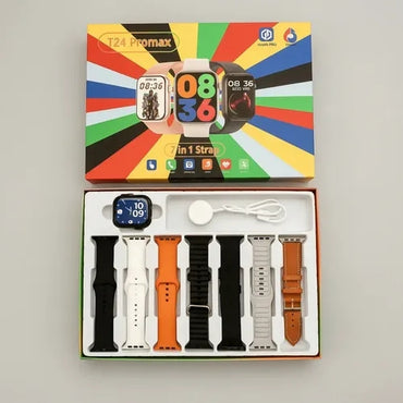 New T24 Pro Max Smartwatch with 7 Straps Leather Strap and 6 More Smart Watch