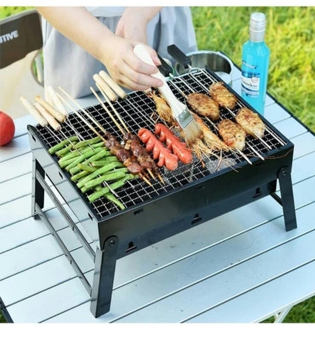 Portable Folding Small BBQ Grill with Charcoal Smoker , Stainless Steel Barbecue Rack