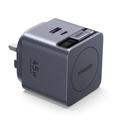 UGREEN 45W Nexode Pro GaN (USB-A*1 + Type-C*1) Fast Charger with Retractable Cable – X614 – 65823