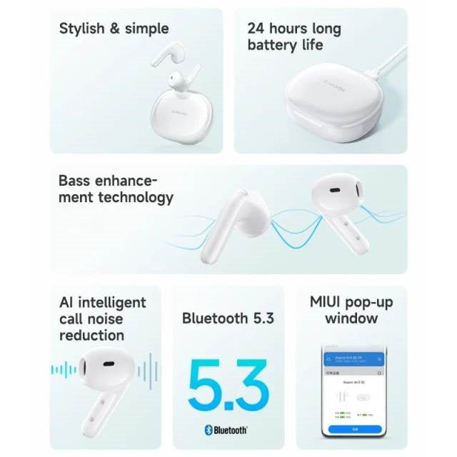 Xiaomi MI Air 3 SE TWS BT V5.3 Earphone Bass Enhancement AI Call Noise Reduction 24 Hours Battery Life Semi-in-ear Sports Earphone