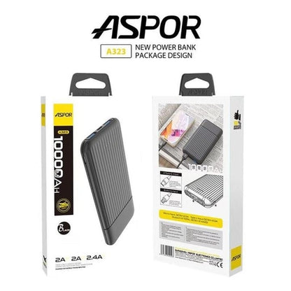 Aspor a323 Power Bank 10000MAh 2 Outputs No Warranty