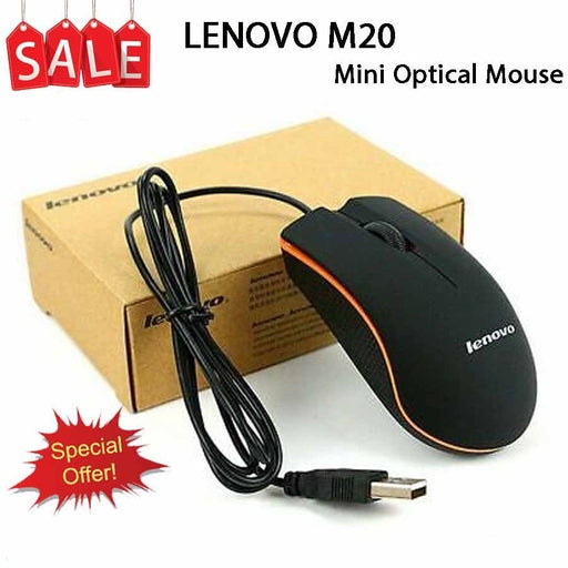 Lenovo M20 USB Optical Wired Mouse Black Gaming Yoga Legion Scroll Wheel
