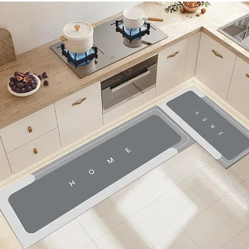 2-In-1 Kitchen Floor Mat "Sweet Home" Embossed | Non-Slip Oil & Water Absorbent Doormat