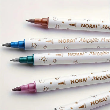 10 Metallic Brush and Fine Tip Marker Pens – Glitter Ink for Scrapbooking, Journals, Black Paper