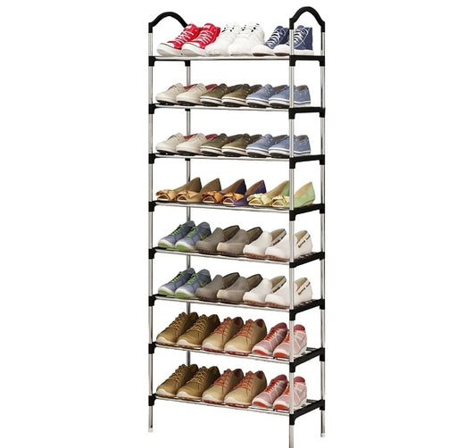 Multi-Tier Steel Shoe Rack Organizer, Space-Saving Adjustable Storage Stand Black