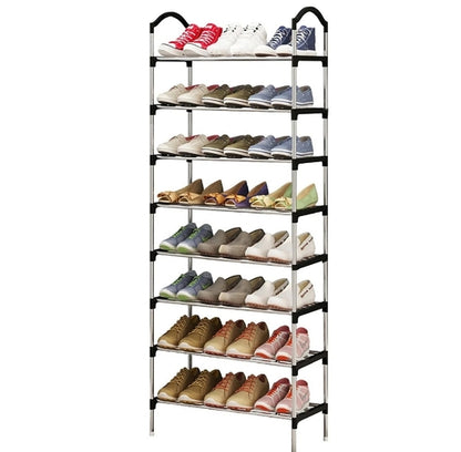 Multi-Tier Steel Shoe Rack Organizer, Space-Saving Adjustable Storage Stand Black