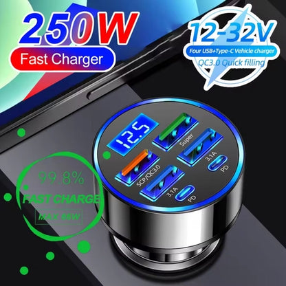 4 Ports USB Car Charger with LED Display Fast Charging Car Phone Charger Power Adapter for IPhone 15