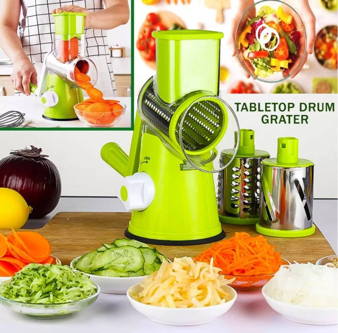 Tabletop Drum Grater Shredder Rotary with 3 Stainless Steel Rotary Blades