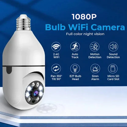 5MP Bulb IP Security Camera: 360 Color Night Vision WiFi Monitor with Auto Human Tracking