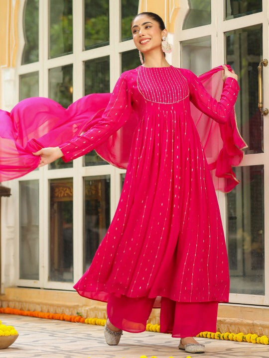 Printed Anarkali Kurta with Palazzos & with Dupatta