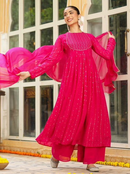 Printed Anarkali Kurta with Palazzos & with Dupatta