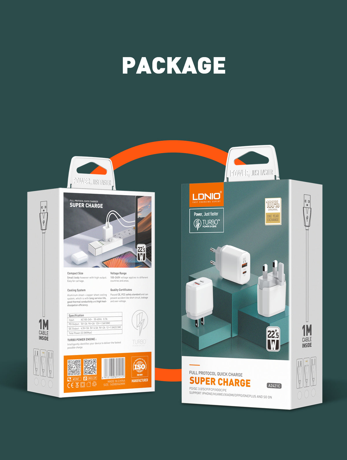 LDNIO A2421C 22.5W TYPE-C PD + QC3.0 Fast Charger (UK PLUG)