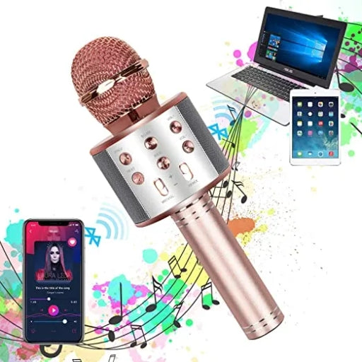 Wireless Bluetooth Karaoke Microphone with Speaker, Voice Changer & Recorder for IOS/Android