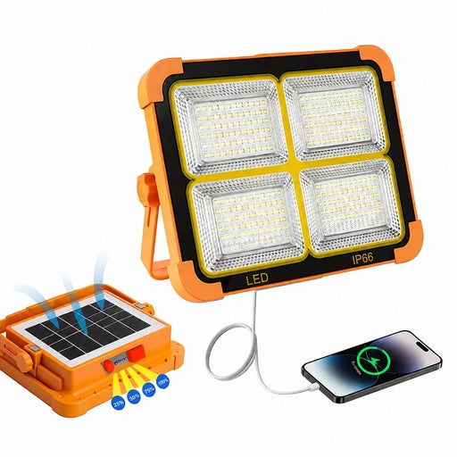 Solar Powered Portable LED Flood Light Flash Light USB Battery Outdoor Rechargeable Portable Light