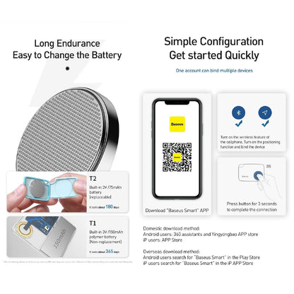 Baseus T2 Smart Tracker Mini Anti-loss Wireless Track Device Animal Kid Document Anti-loss Tracker Dog Smart Key Tag Locator Track