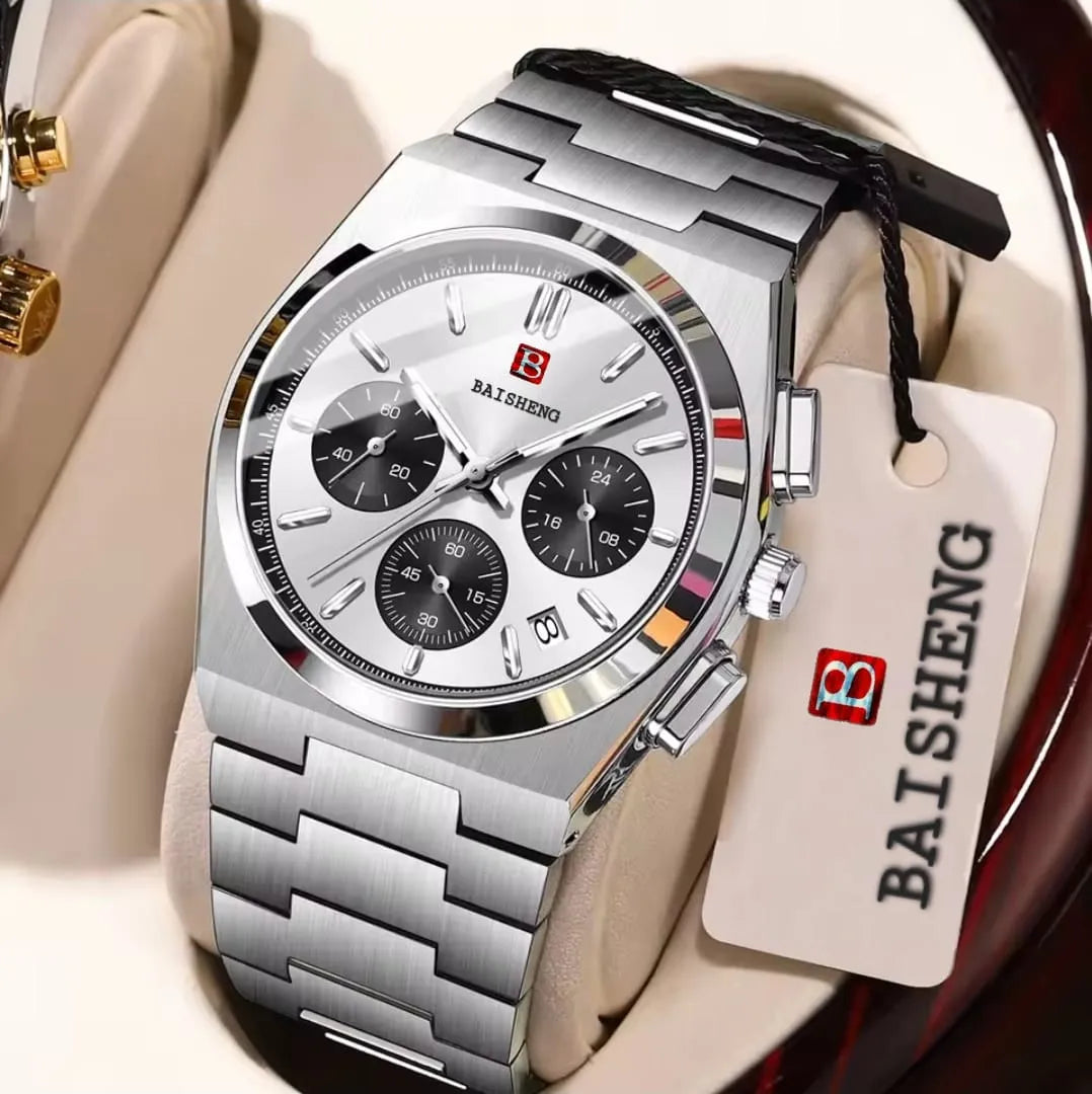 BAISHENG Op Brand Luxury Men Quartz Watches Original Watch for Man Waterproof Stainless Steel Watch