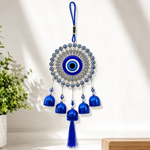 Evil Eye Wind Chime and Hanging Crystal Suncatcher Ornament Bundle