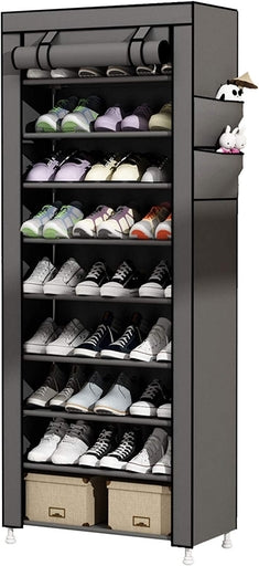 9-Tier Shoe Storage Organizer with Protective Nonwoven Fabric Dustproof Cover, Folding Design