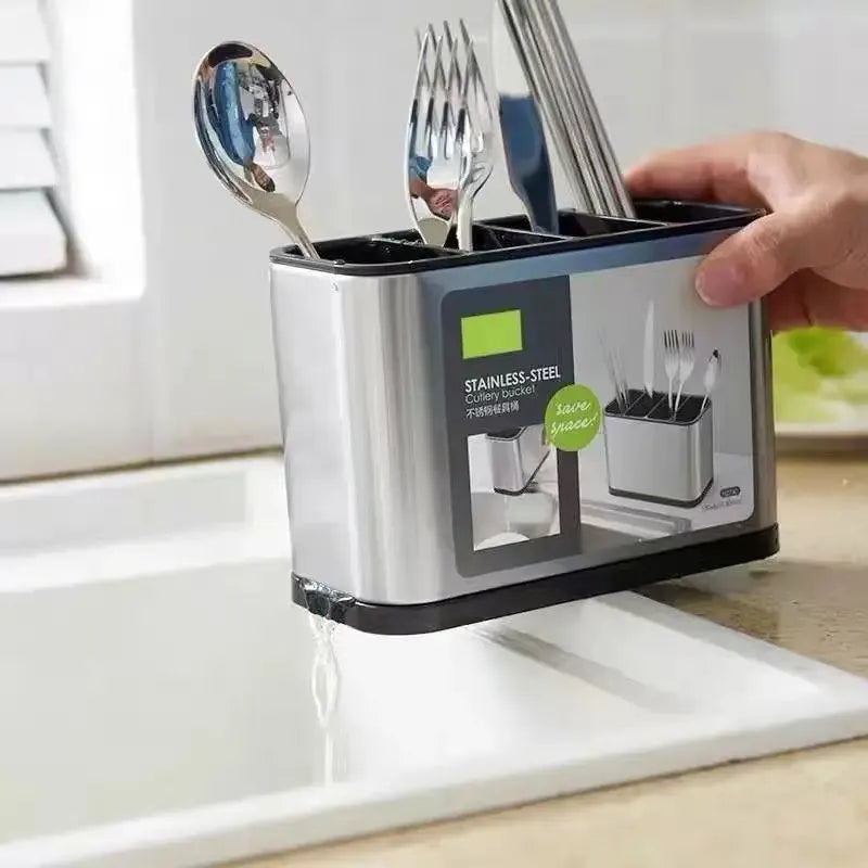 Stainless Steel Cutlery & Utensil Holder | Multi-Purpose Spoon, Fork & Knife Organizer