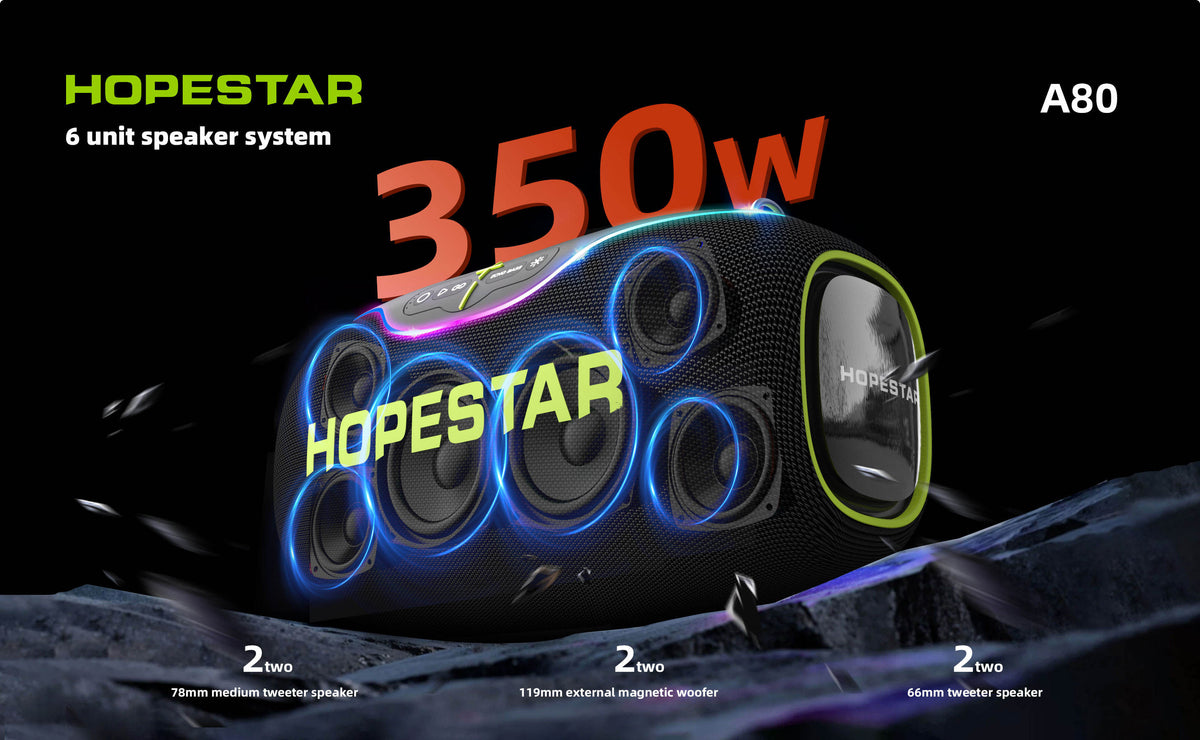 Hopestar Speaker A80 High Power 350W Portable Bluetooth Speaker Audio Players RGB Wireless Subwoofer Home Theatre DC Party Box Boombox