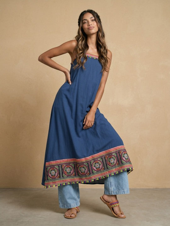 Floral Embroidered a-Line Maxi Dress