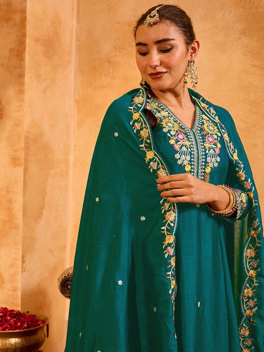 Women Ethnic Motifs Embroidered Regular Thread Work Kurta with Trousers & with Dupatta