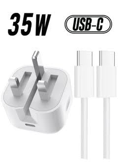 35W USB-C PD Fast Charger UK Plug for IPhone 15 Pro Max, IPad, Samsung & Xiaomi
