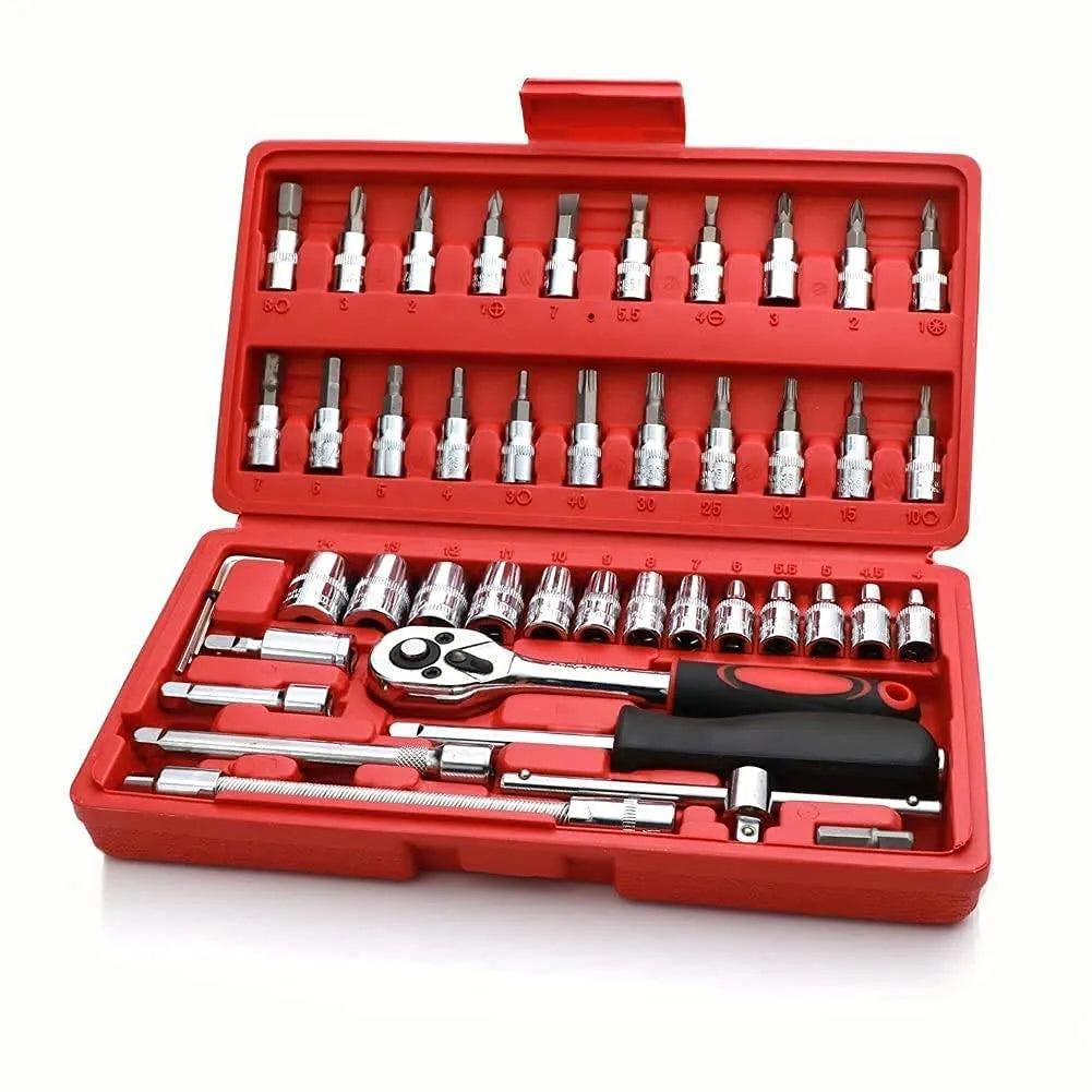 46-Piece 1/4-Inch Socket & Ratchet Wrench Set | Portable Auto Repair Tool Kit