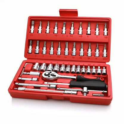 46-Piece 1/4-Inch Socket & Ratchet Wrench Set | Portable Auto Repair Tool Kit