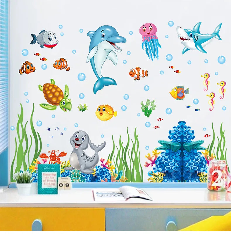Aquarium ocean deep water sea For Kids Room Home Decoration Cartoon baby children cartoon bedroom room decor wall stickers removable kids nursery decal sticker Wall Decoration Stickers wall decor