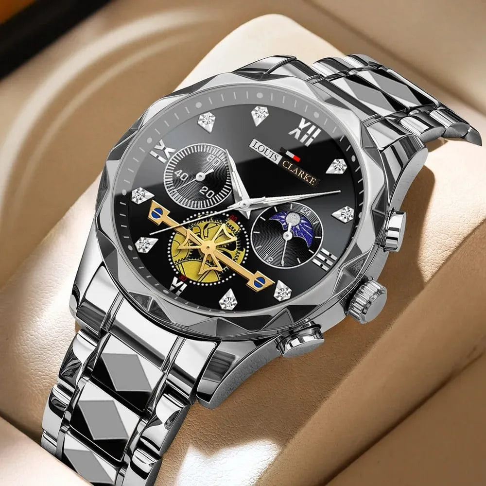 LOUIS CLARKE Men's Multifunction Quartz Watch - 6-Hand Chronograph Style