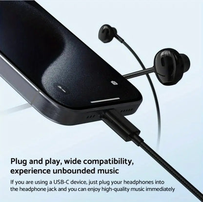 HiFi Wired in-Ear Headphones – USB-C & 3.5Mm, Volume Control & Mic, No Battery Required