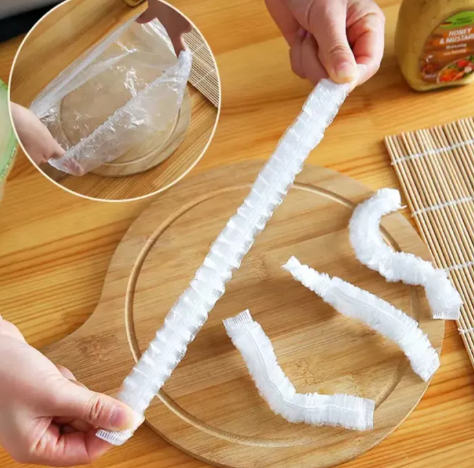 100-Piece Elastic Disposable Food Covers | Plastic Wrap Stretch Lids for Fruit Bowls & Storage