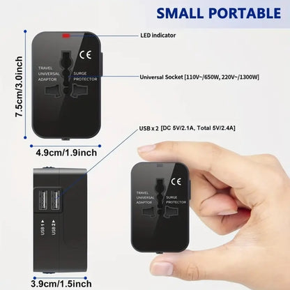 Travel Charger with Dual USB Charging Ports, 2 USB Charger, World All in 1 Universal Travel Charger