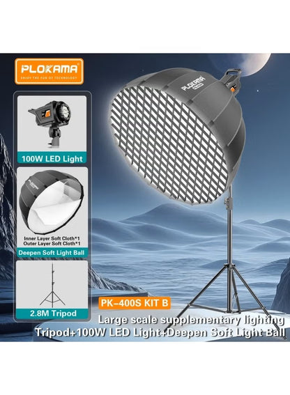 PLOKAMA PK-400S KIT B Professional Photography Lighting Set – 100W LED Light + Deep Soft Light Ball + 2.8M Tripod