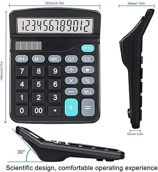 KK-837-12S 12-Digit Desktop Calculator, Large LCD, Solar & Battery Powered, Black