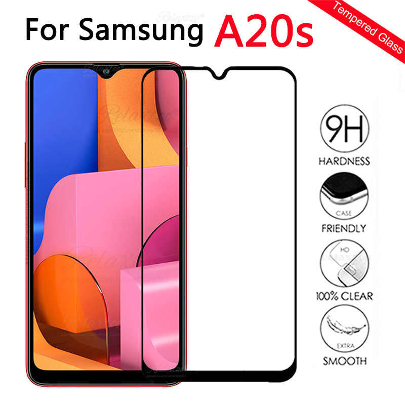Samsung Galaxy A20s Full Tempered Glass for Screen Protector - Black Line