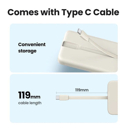 UGREEN 10000mAh PD 30W Power Bank with integrated USB-C cable - 45206