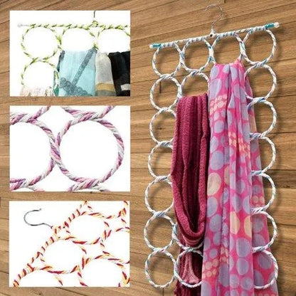 Multi Use 28 Hole Ring Rope Scarf Wrap Shawl Storage Holder Hanger Tie Rack