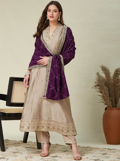 Women Silk Embroidered Anarkali Kurta and Pant with Dupatta Set