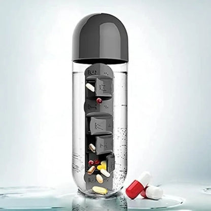 Portable 7-Day Pill Organizer Water Bottle for Travel & Fitness