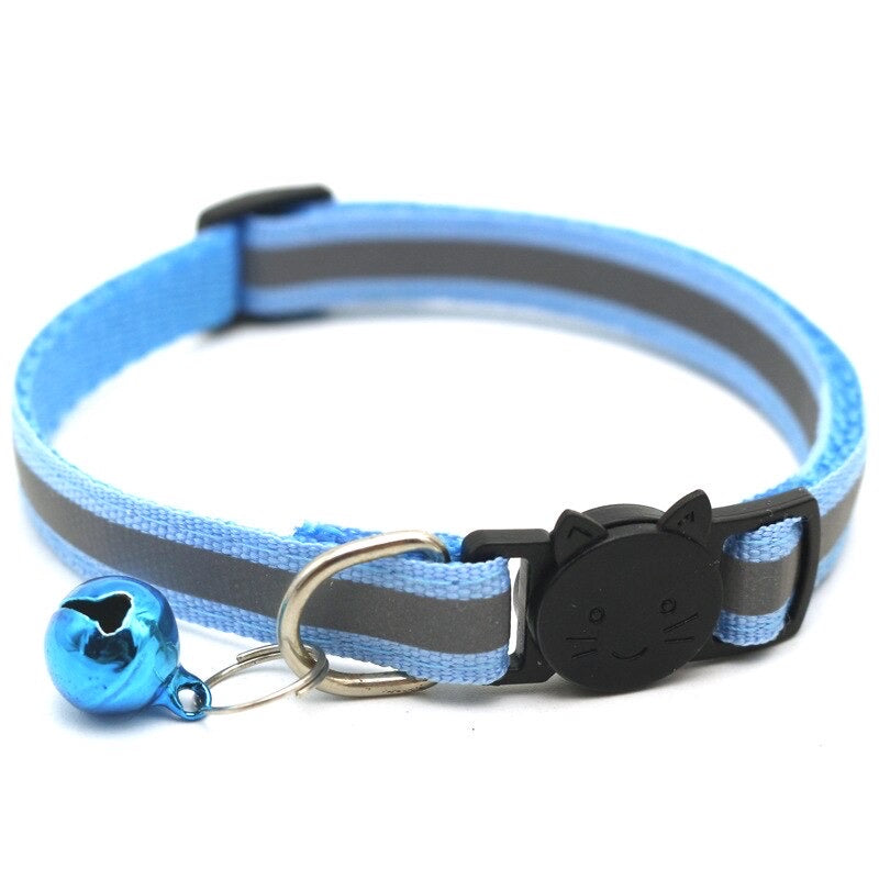 Reflective Pet Bell Collar for Dogs Cats Adjustable Durable Poly Strap 12 Colors with Bell